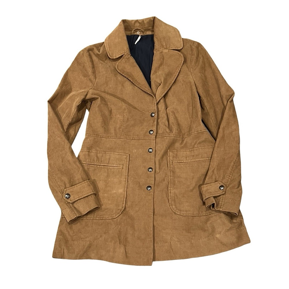 Free People Brown Corduroy Trench Coat Y2K Boho Fitted Jacket